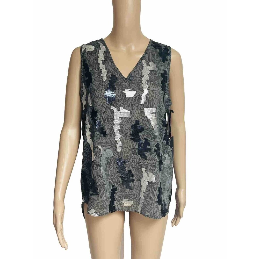 NWT Buckle Dex Lightweight Grey With Silver Black Sequin Cami Tank Top Shirt M